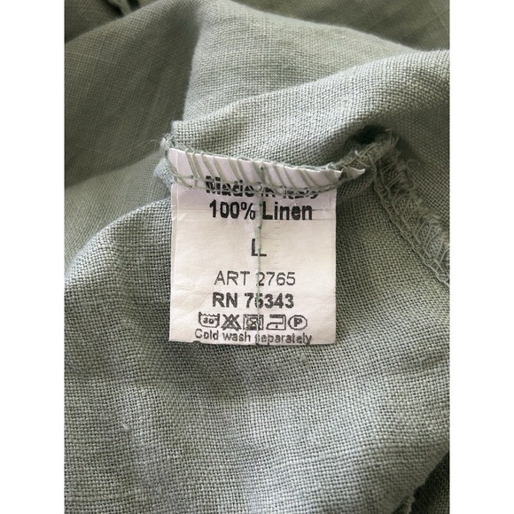 Terzo Millennio Shift Dress Large Linen Sage Green Sleeveless Lagenlook Ruffled - Picture 6 of 9